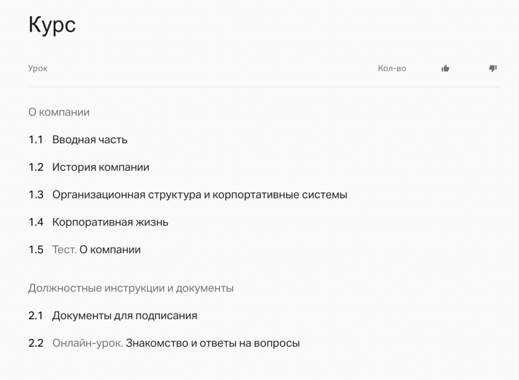 Например, так выглядит структура курса для адаптации новичка 7 шаблонов курсов в We.Study