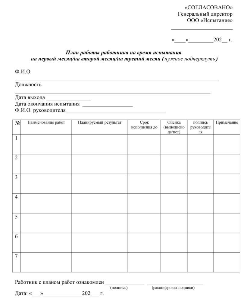 Пример плана прохождения испытания, где можно прописать задачи, ожидаемые результаты, сроки и оценки работы Пример плана прохождения испытания, где можно прописать задачи, ожидаемые результаты, сроки и оценки работы
